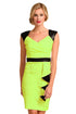 Green Black V Neck-line Bodycon Dress With Waterfall Details